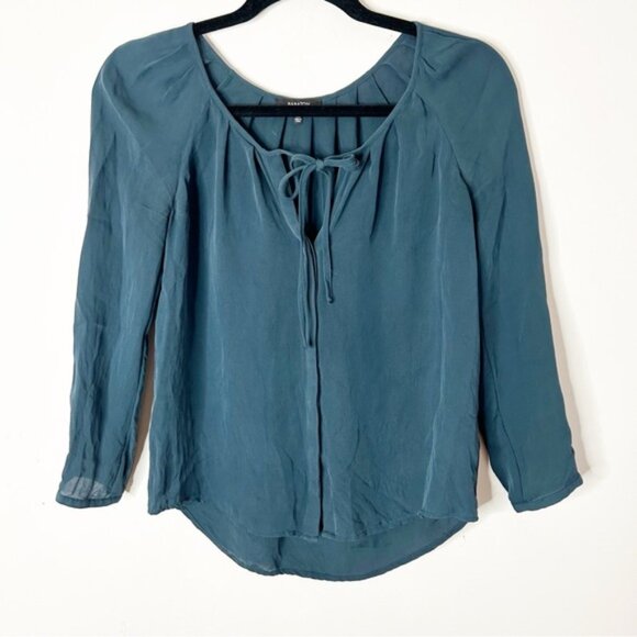 Aritzia Babaton Tie Front Blouse Forest Green Teal Scoop neck Size Drapey XXS - Picture 5 of 11